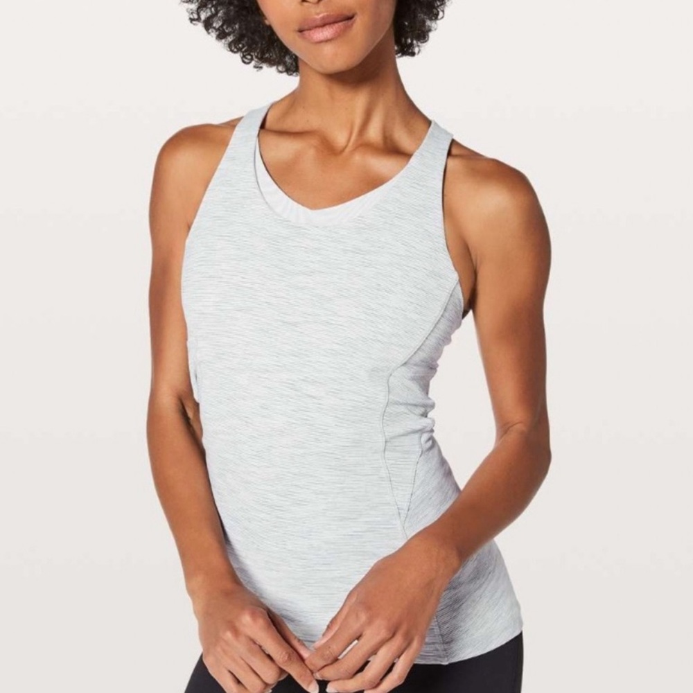 Lululemon Stash N Run Tank Hi Neck Run Yoga Pilates Fitness Stripe Coral Cute 8